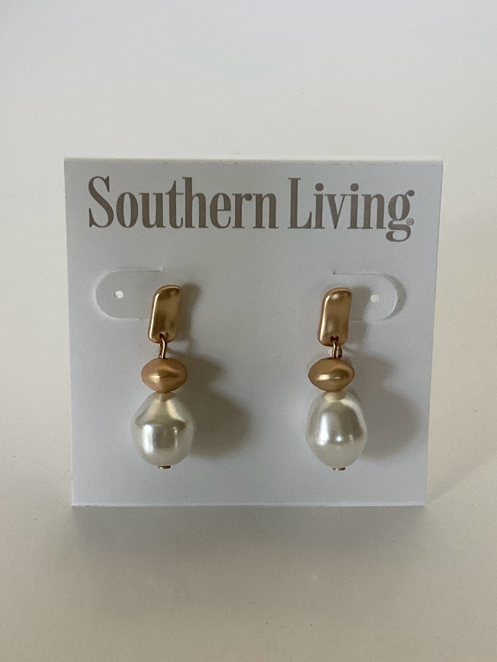 Southern Living Faux Freshwater Pearl Post Dangle Earrings Brushed Gold Tone